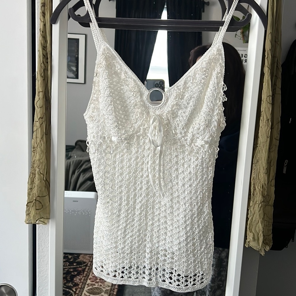 Y2k Beaded Crotchet Tank top with Bow